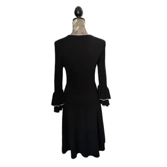 Vince Camuto Women S Black & White Sleeved Ruffled Fit & Flare Midi Knit Dress - Picture 2 of 13